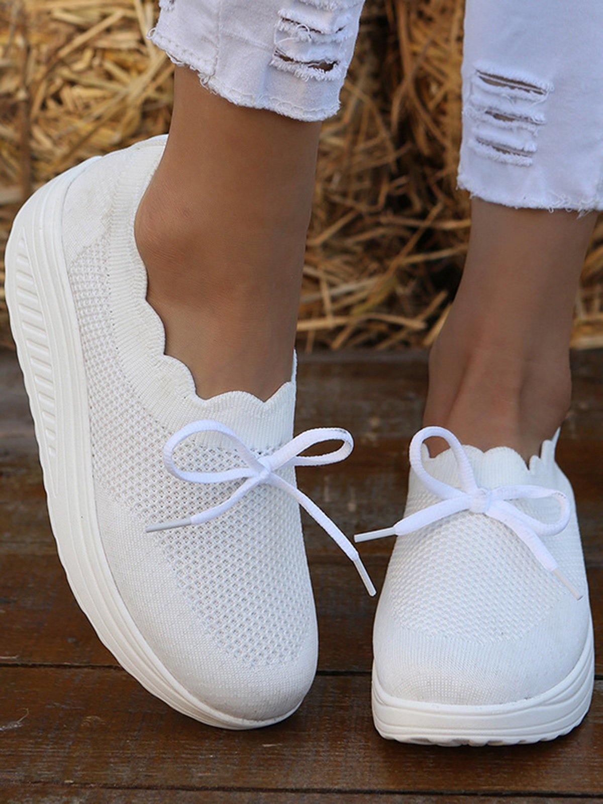 Lace Lace Up Flyknit Platform Sneakers