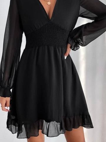 Party Plain V neck Long sleeve Dress
