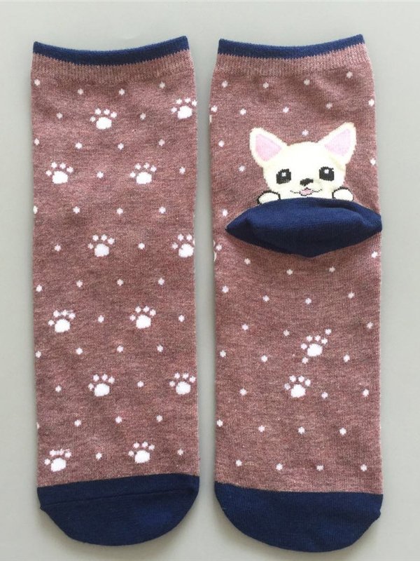 Casual Striped Dog Pattern Cotton Socks Home Daily Commute Accessories