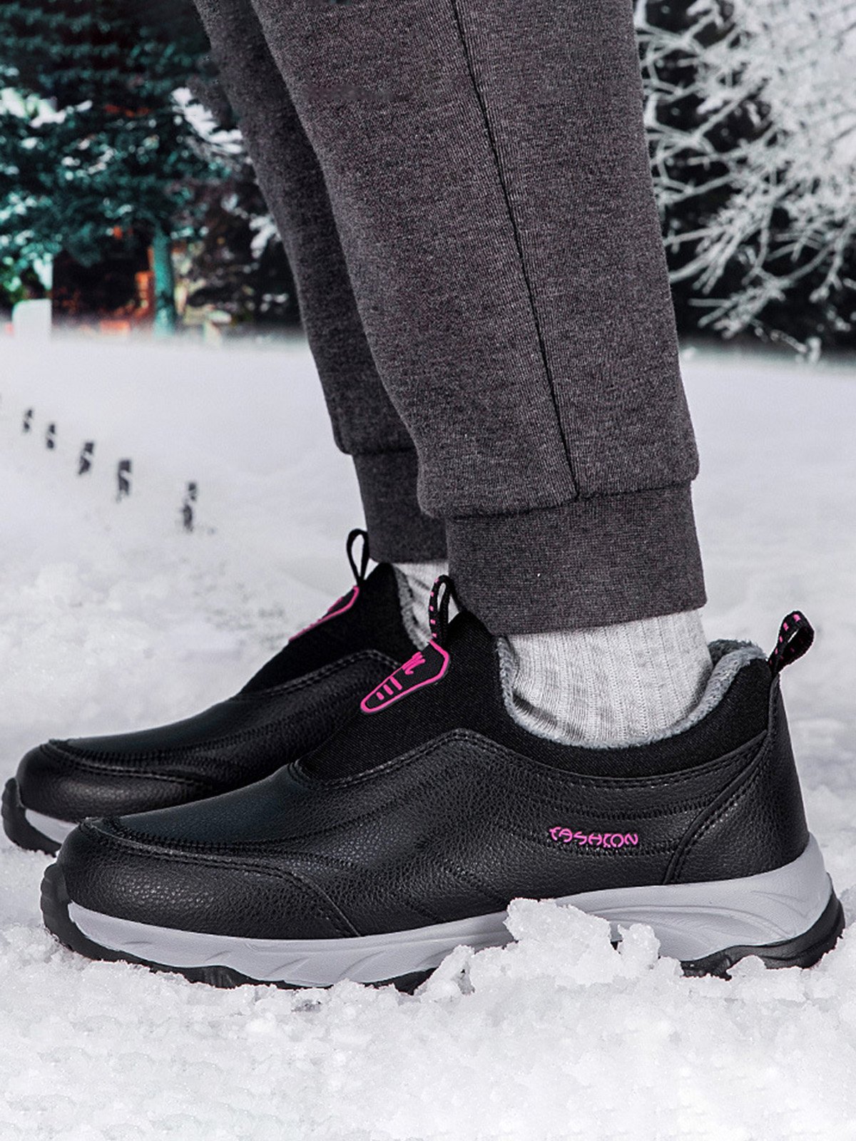 Women's Split Joint Warm Lined Slip On Sports Sneakers