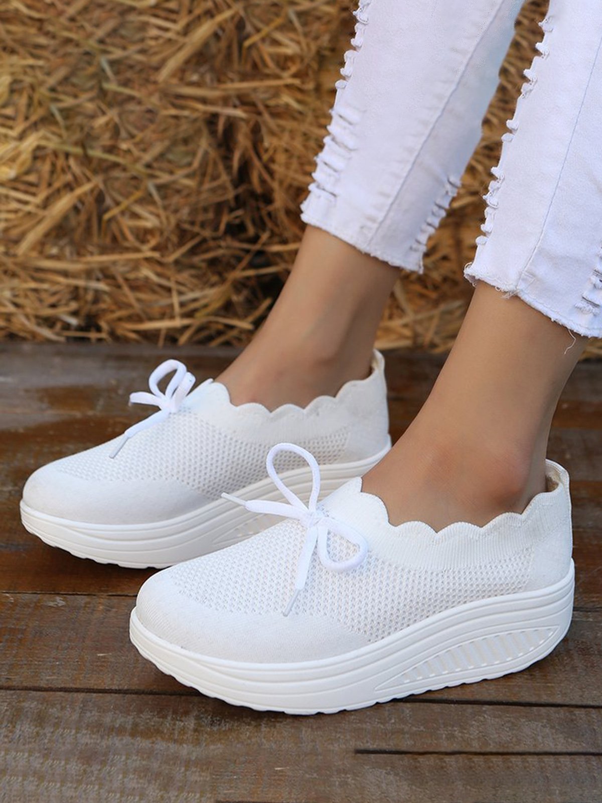 Lace Lace Up Flyknit Platform Sneakers