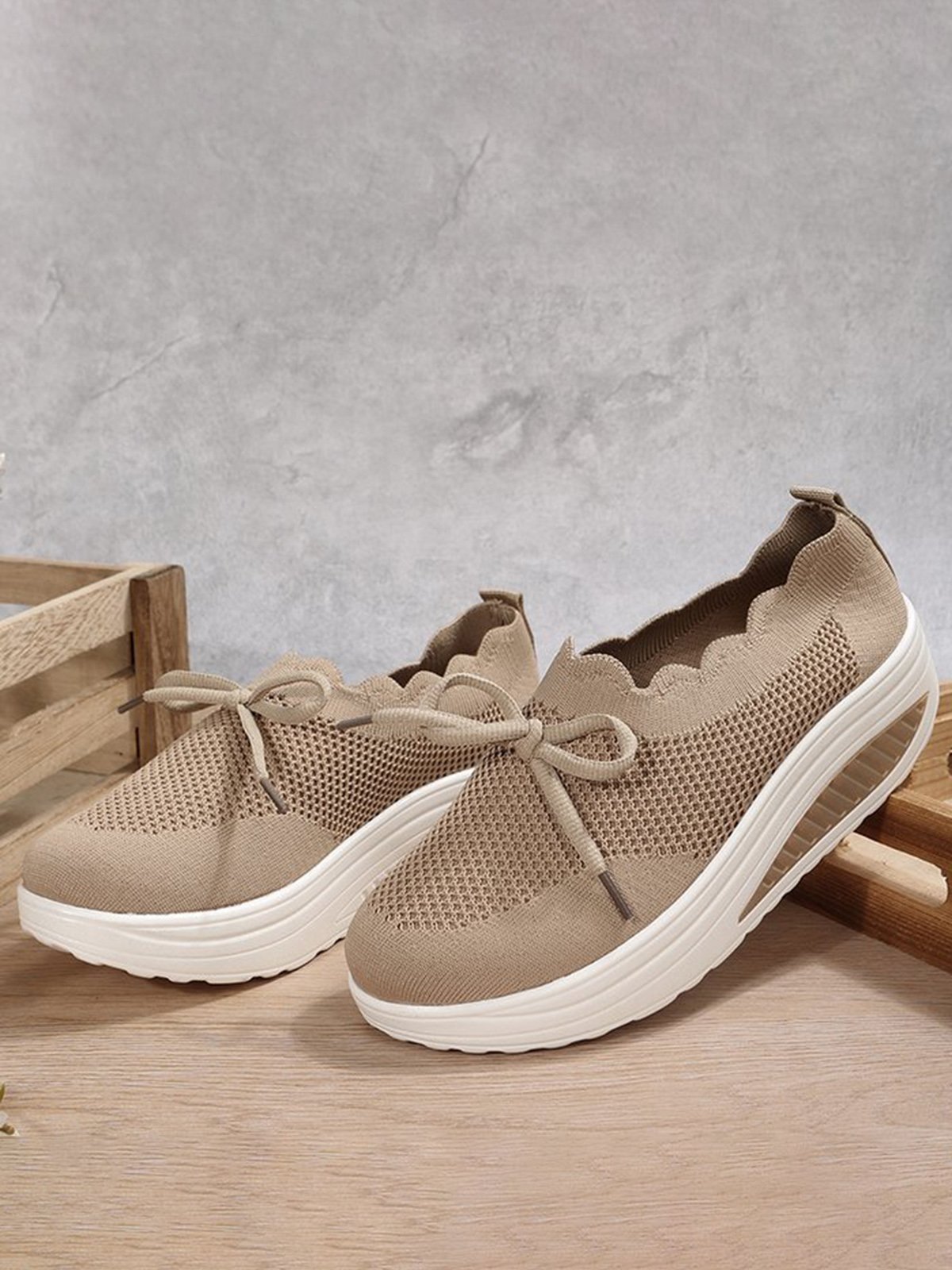 Lace Lace Up Flyknit Platform Sneakers