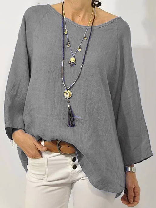 Solid Casual Linen Loose Blouses