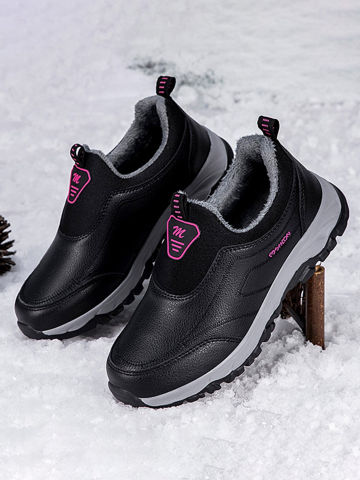 Women's Split Joint Warm Lined Slip On Sports Sneakers