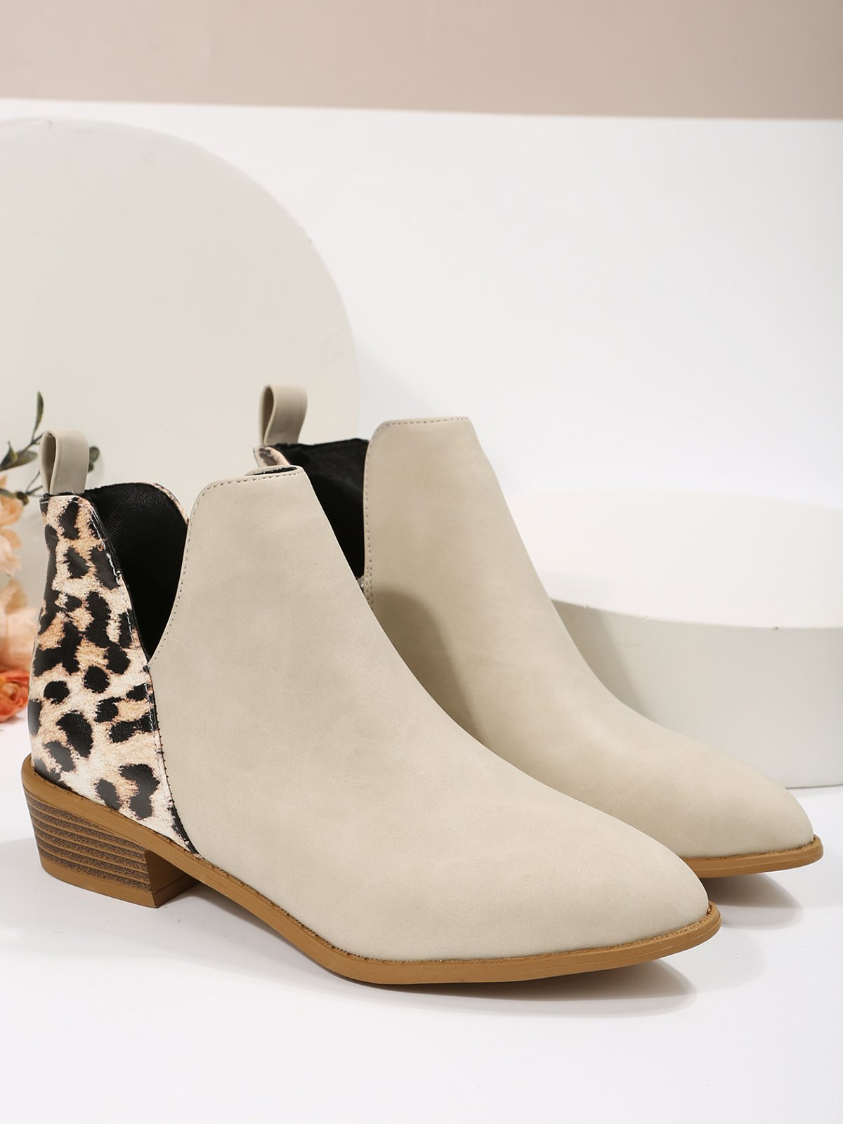Leopard Khaki Casual Ankle Boots