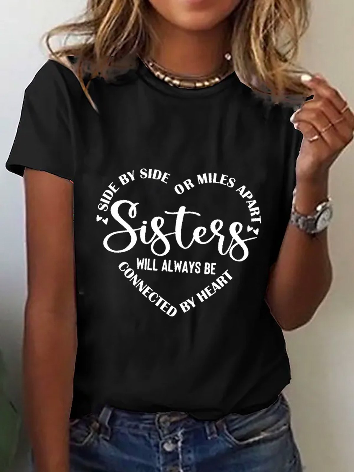 Text Letters Jersey Loose Crew Neck T-shirt