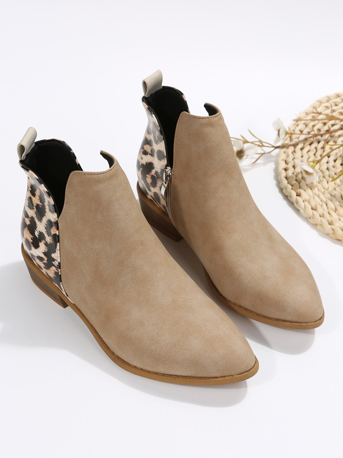 Leopard Khaki Casual Ankle Boots