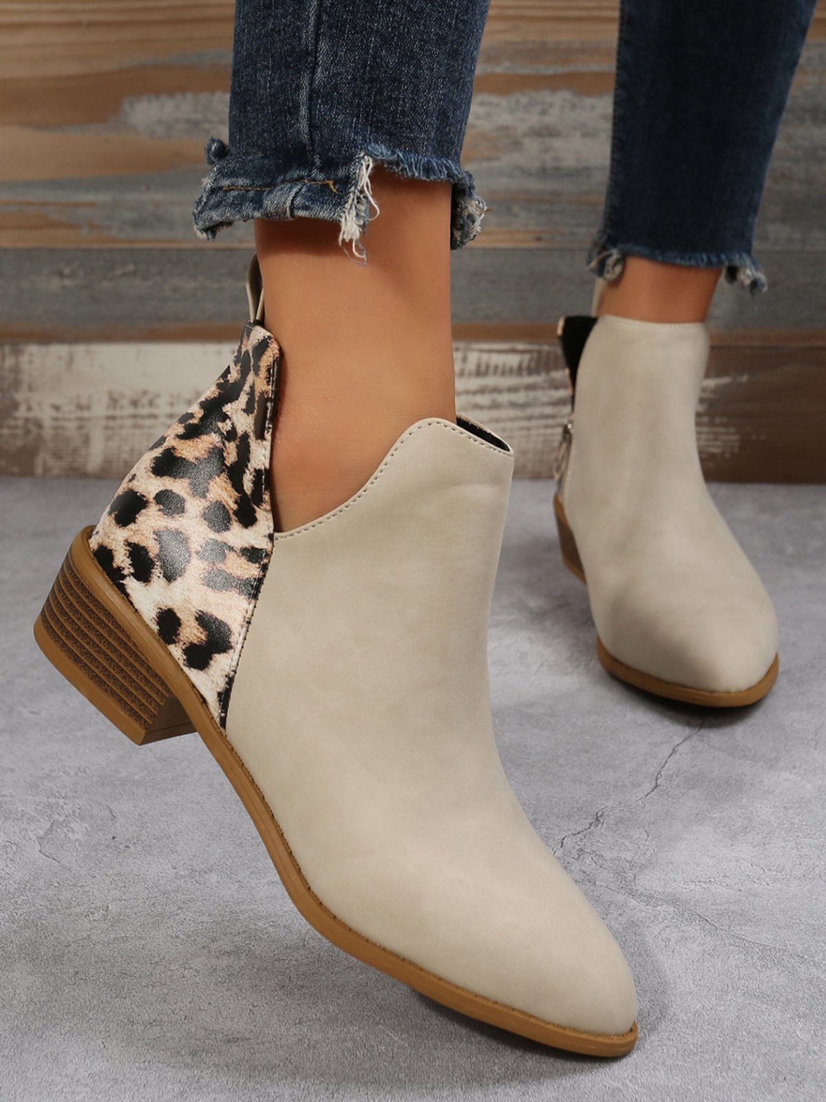 Leopard Khaki Casual Ankle Boots