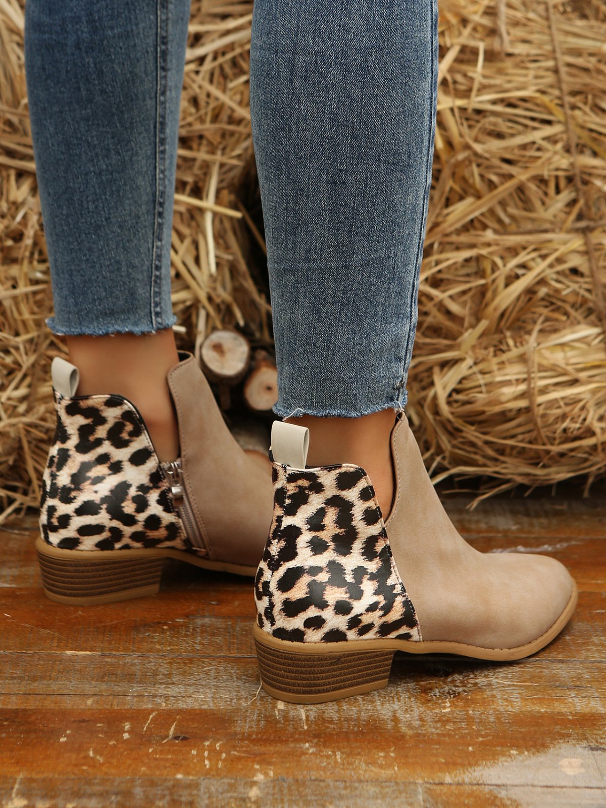 Leopard Khaki Casual Ankle Boots