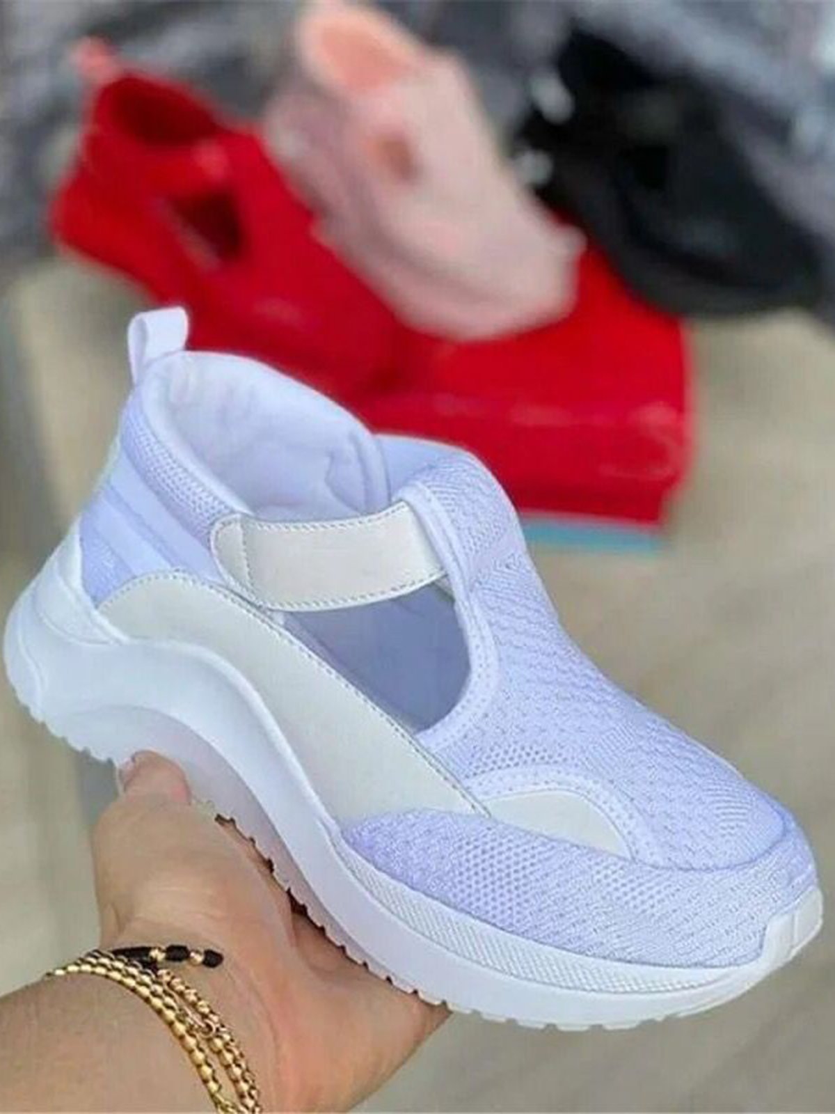 Breathable Non-Slip Platform Flyknit Velcro Sneakers