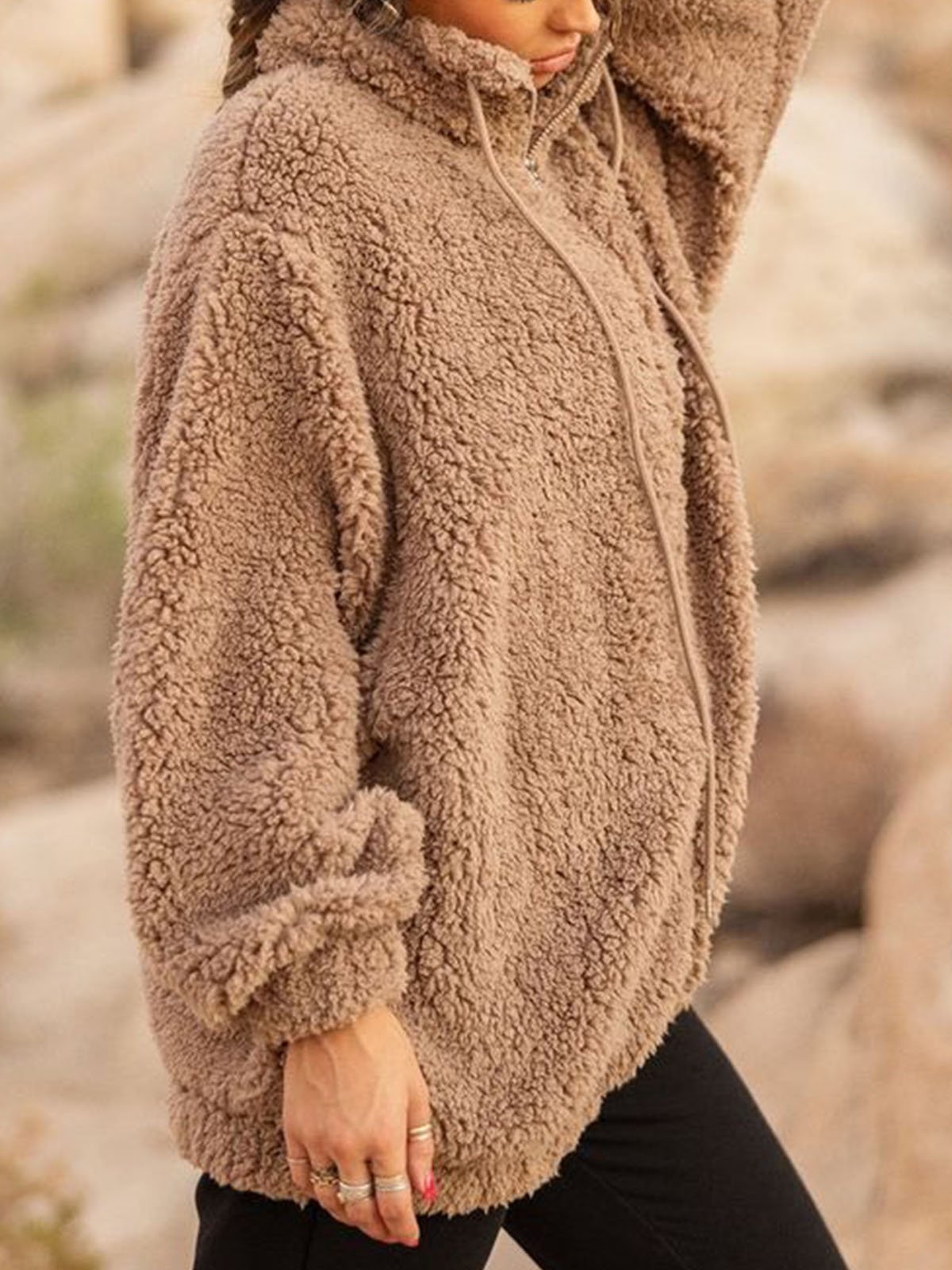 Zipper Casual Shawl Collar Long sleeve Sweatshirt