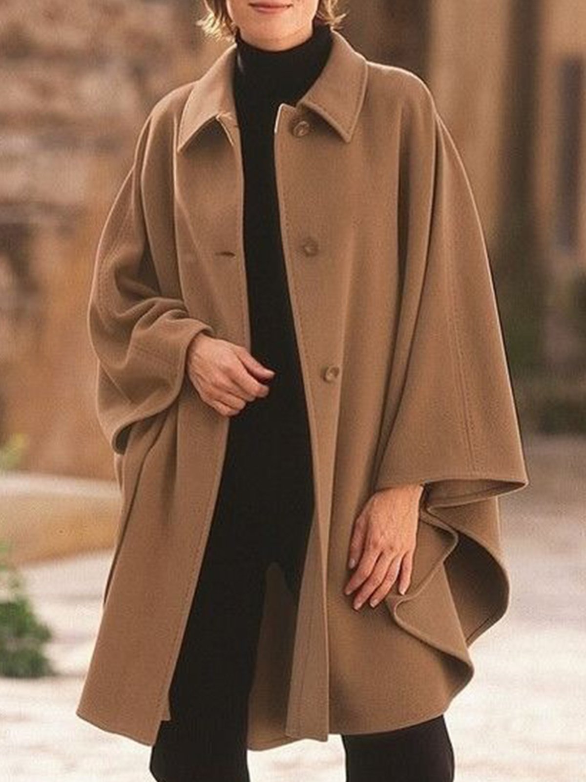 Buttoned Woolen Casual Long sleeve Overcoat