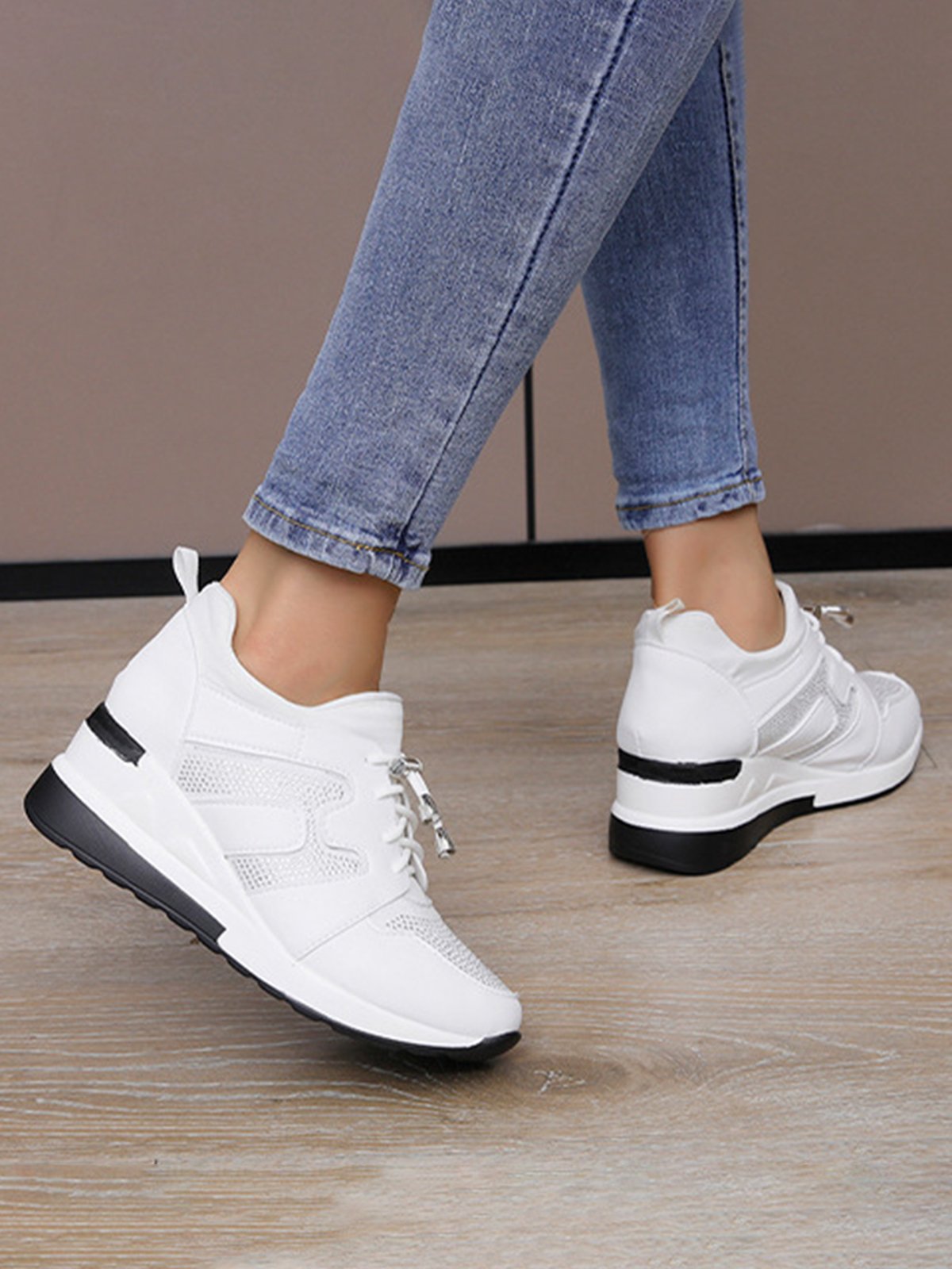 Casual Plus Size Rhinestone Plain Slip On Wedge Sneakers
