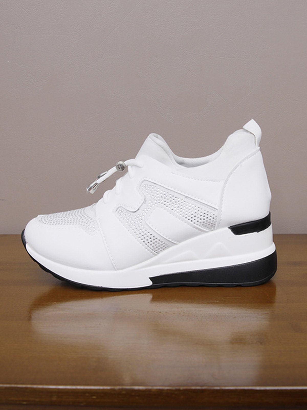 Casual Plus Size Rhinestone Plain Slip On Wedge Sneakers