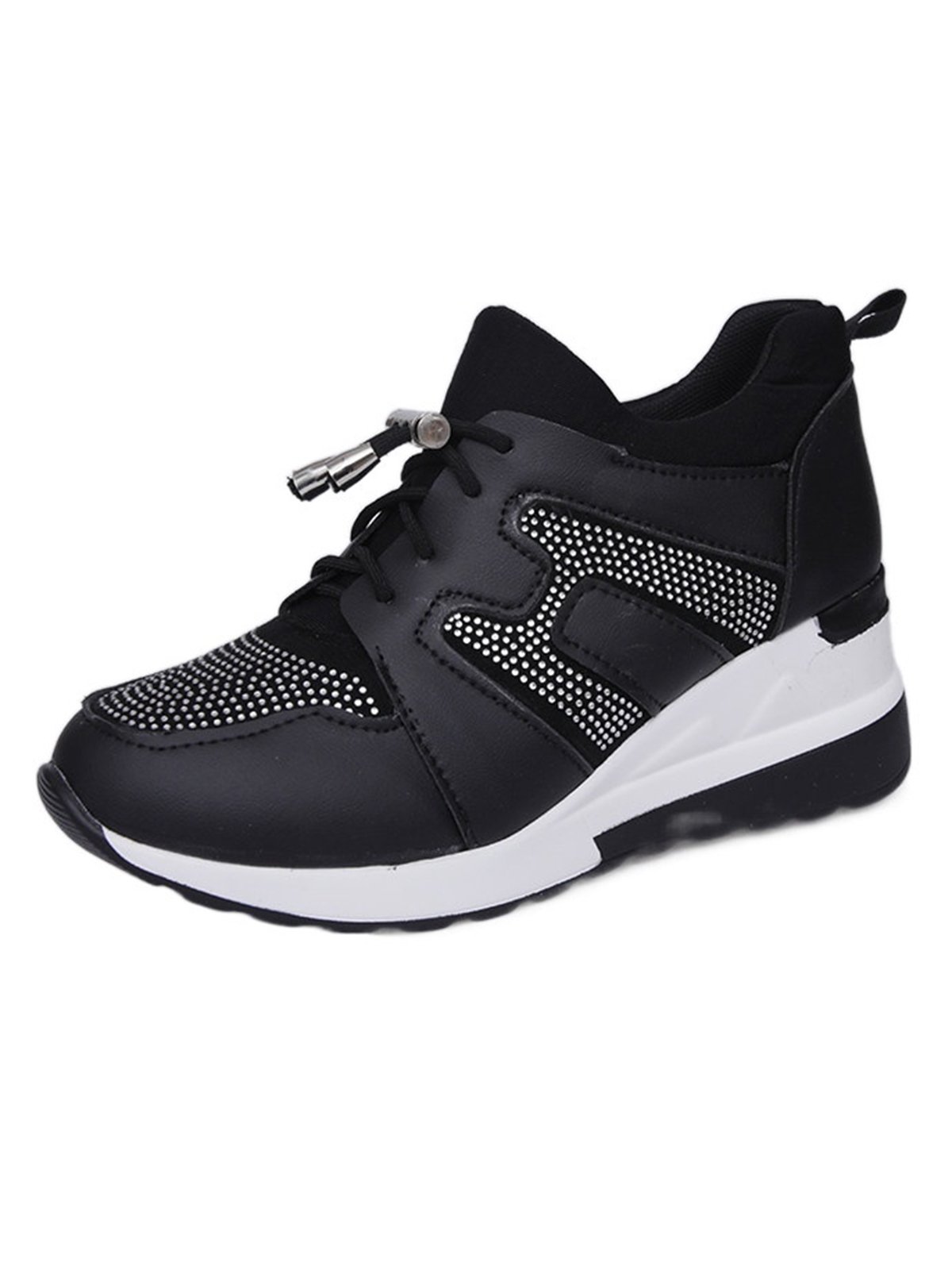 Casual Plus Size Rhinestone Plain Slip On Wedge Sneakers