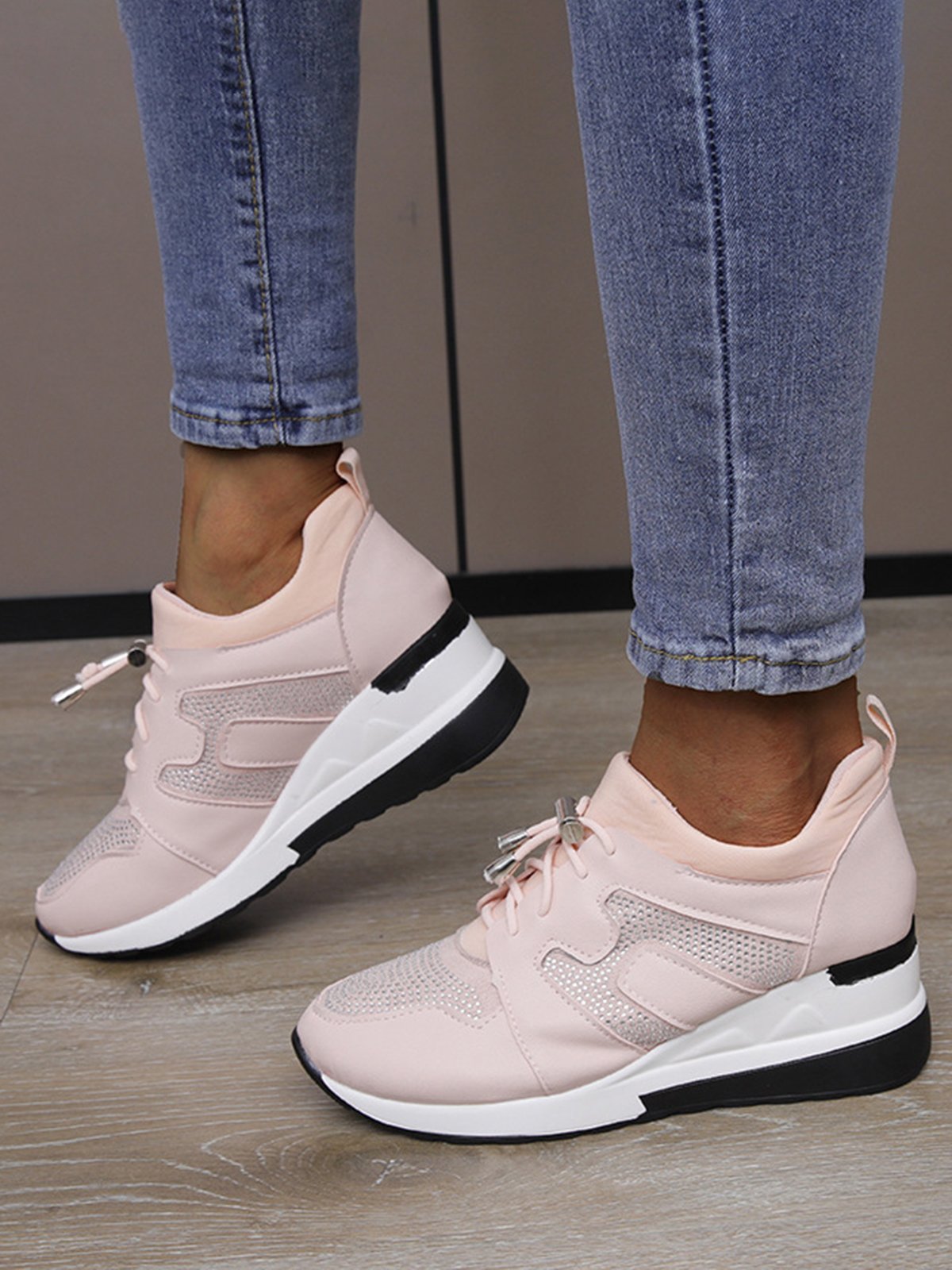 Casual Plus Size Rhinestone Plain Slip On Wedge Sneakers