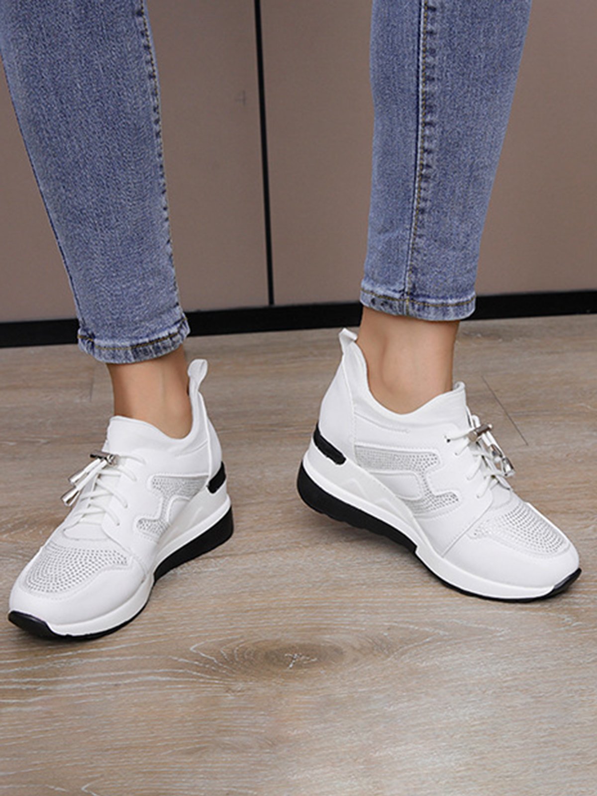 Casual Plus Size Rhinestone Plain Slip On Wedge Sneakers