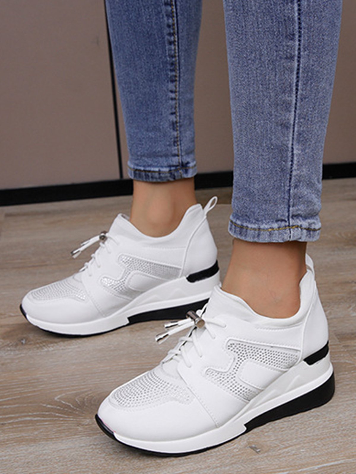 Casual Plus Size Rhinestone Plain Slip On Wedge Sneakers