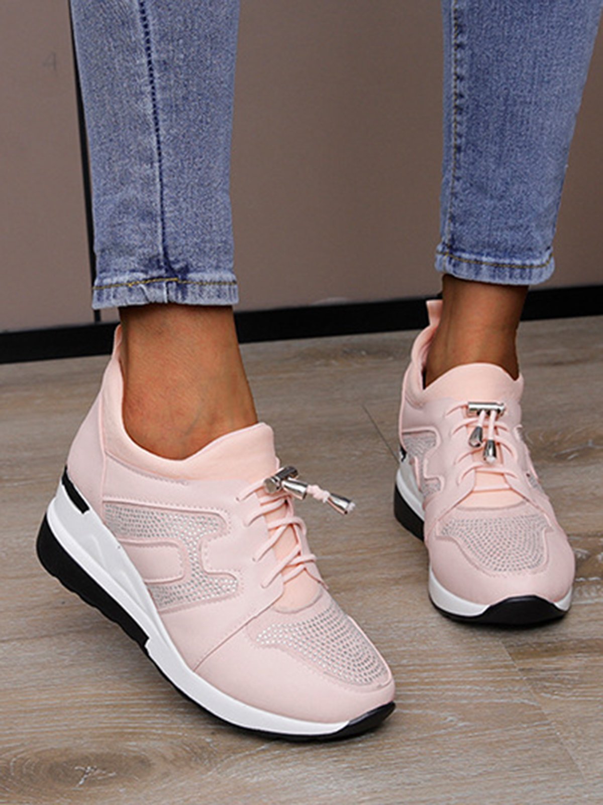 Casual Plus Size Rhinestone Plain Slip On Wedge Sneakers