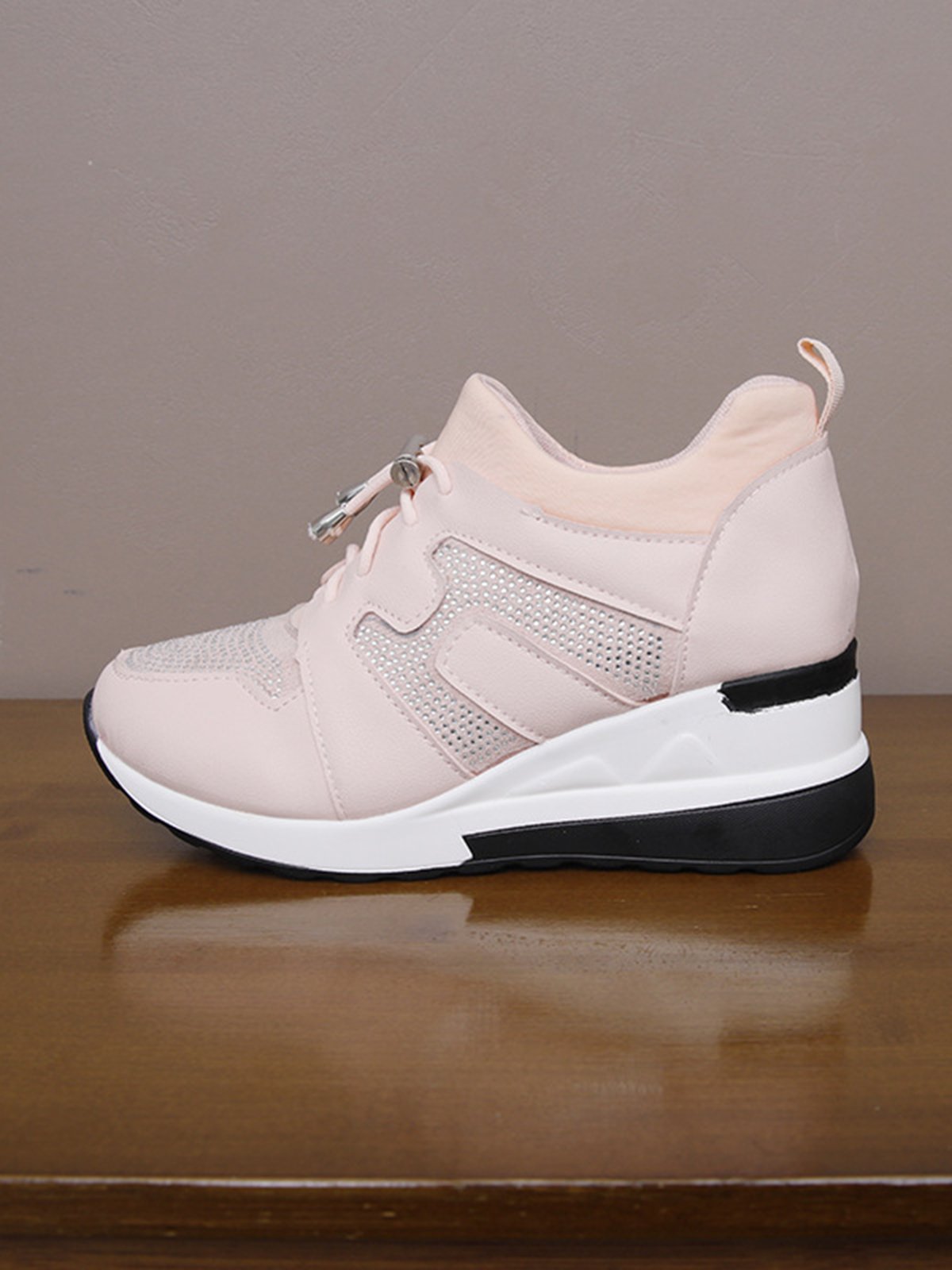 Casual Plus Size Rhinestone Plain Slip On Wedge Sneakers