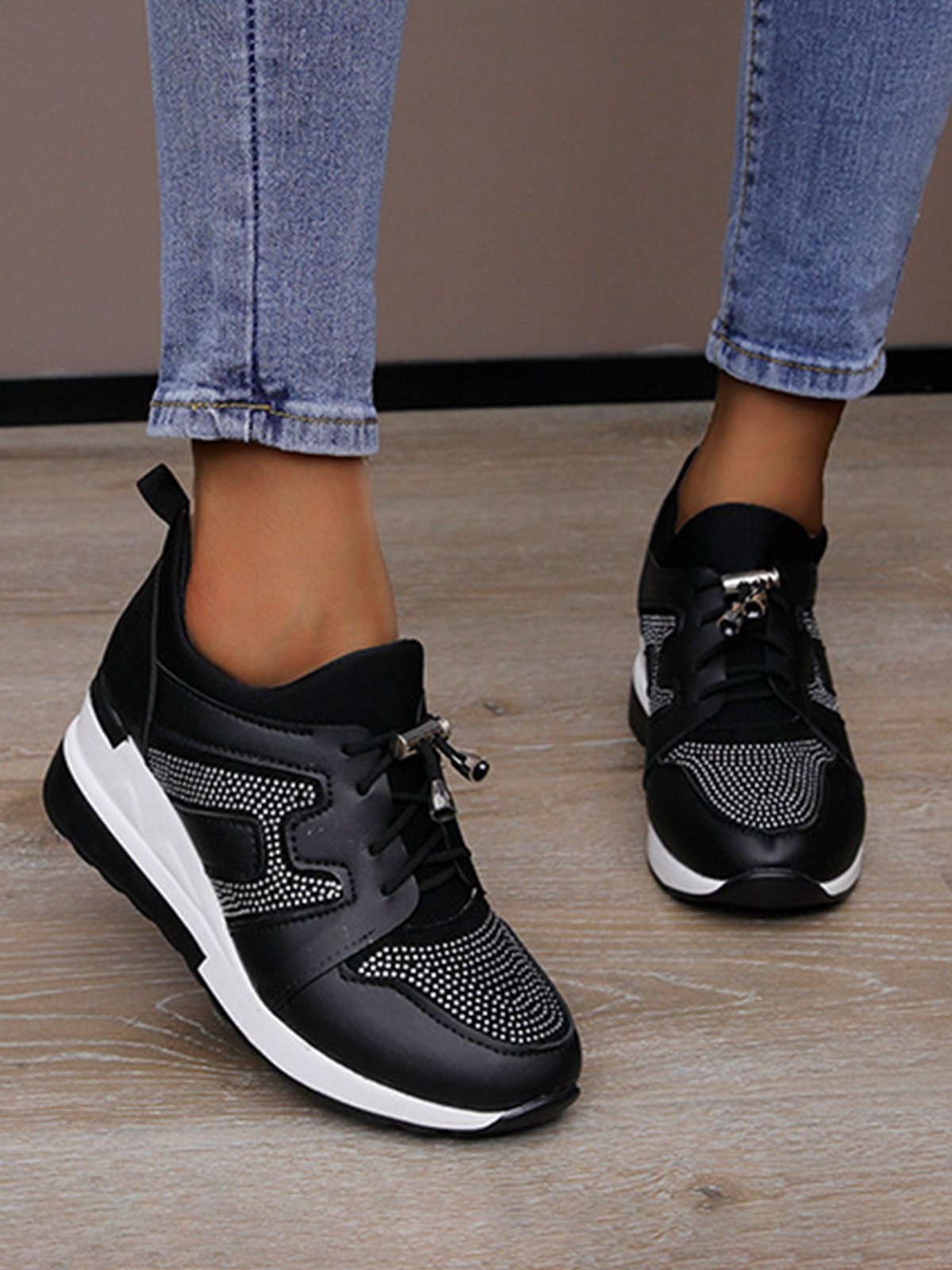 Casual Plus Size Rhinestone Plain Slip On Wedge Sneakers