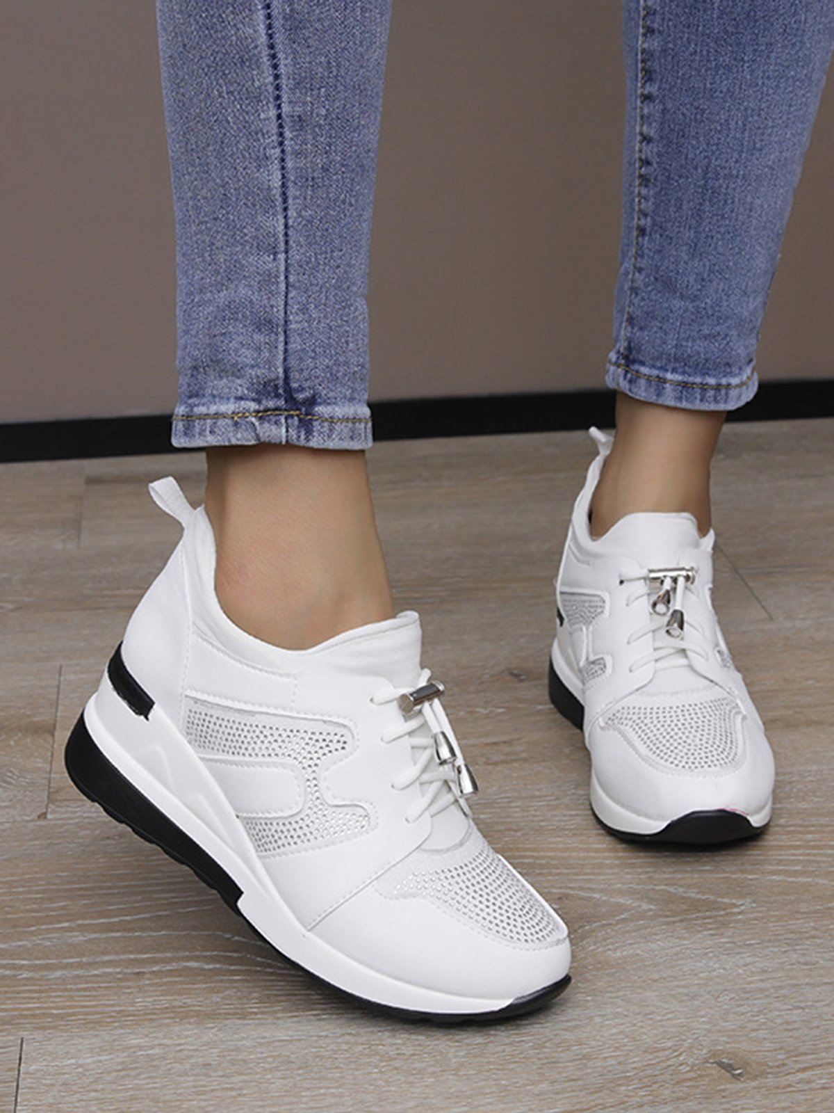 Casual Plus Size Rhinestone Plain Slip On Wedge Sneakers