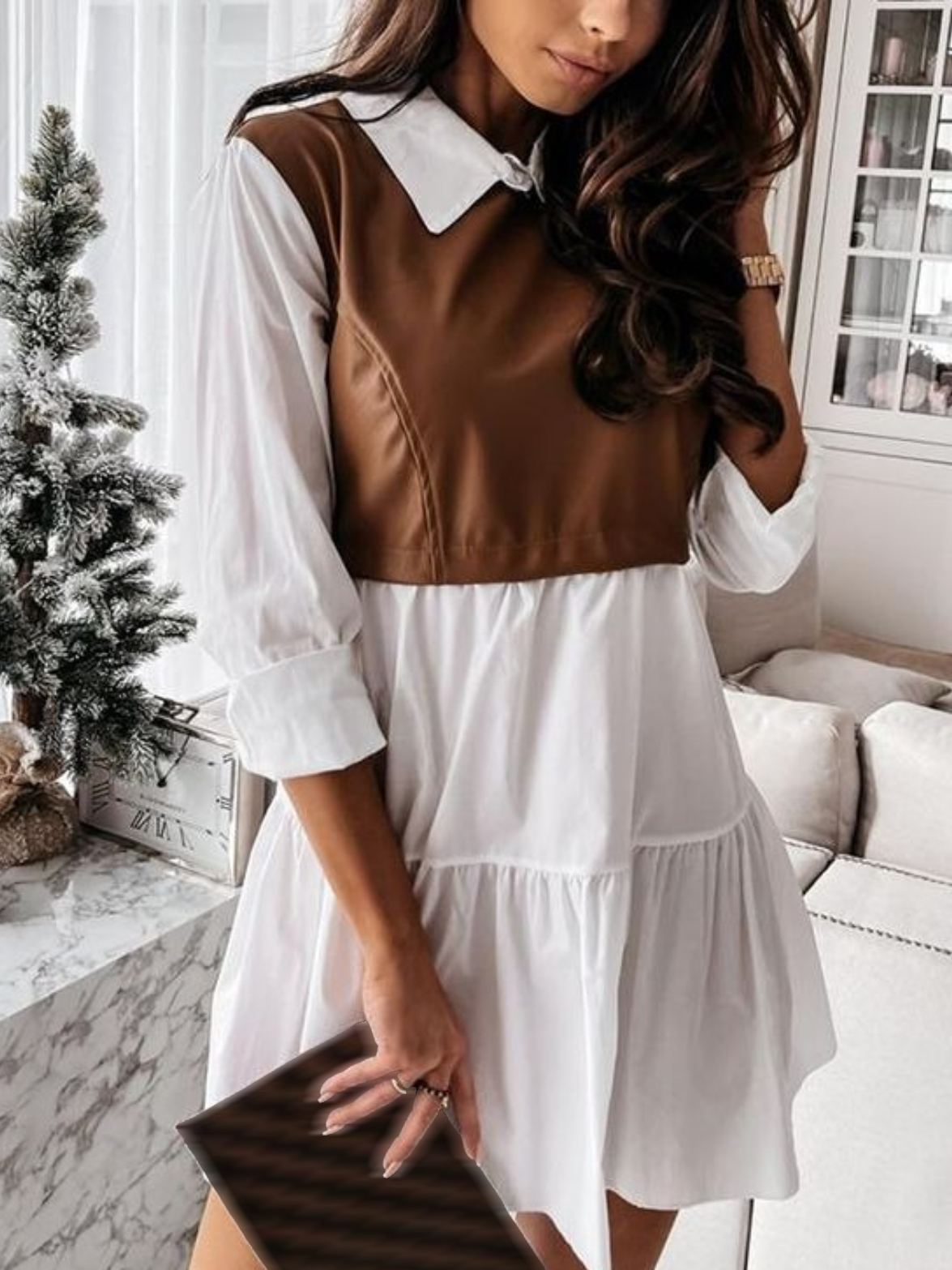 Casual Long Sleeve Shawl Collar Dress