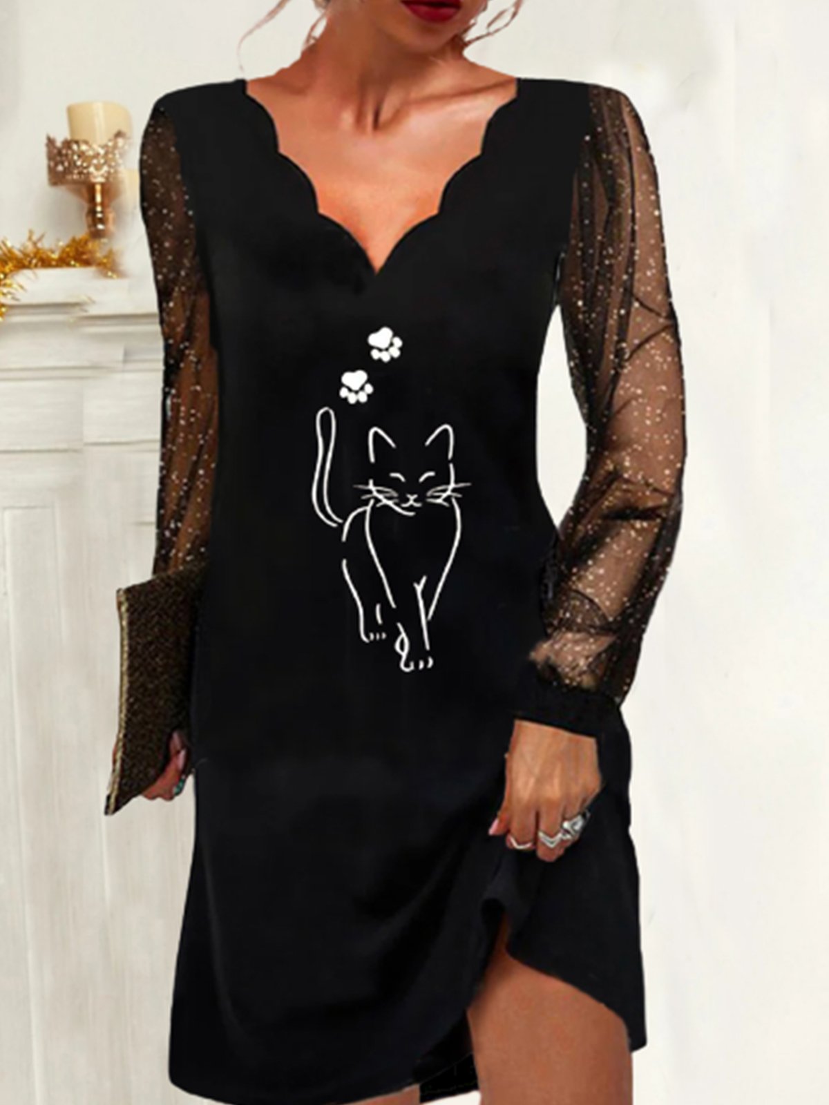 V Neck Loose Party Devore Dress