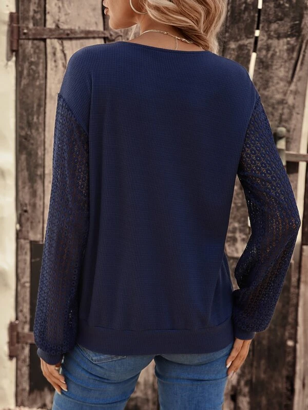 Casual V Neck Plain Loose Sweatshirt