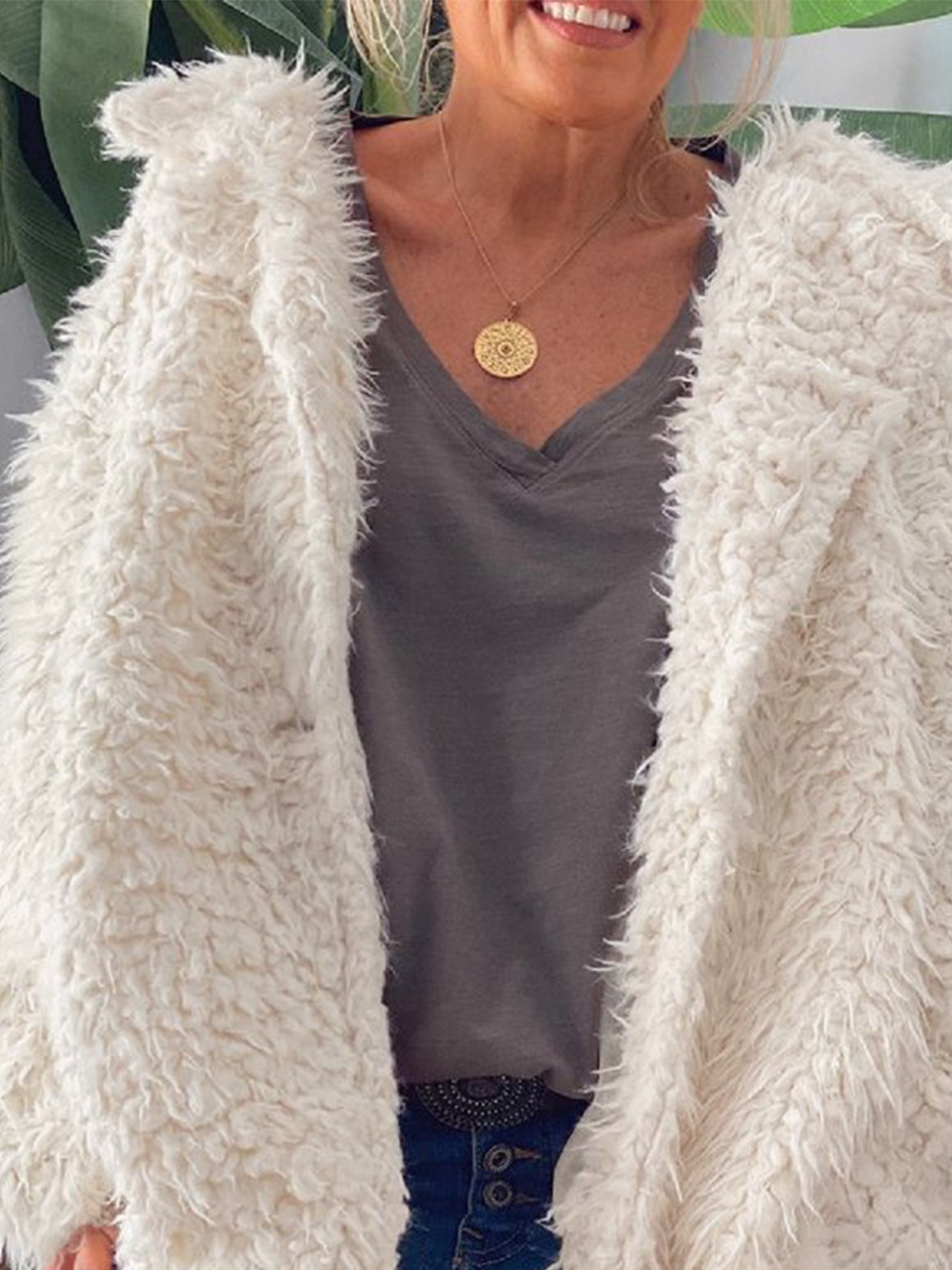 Casual Long Sleeve Shawl Collar Fleece Coat