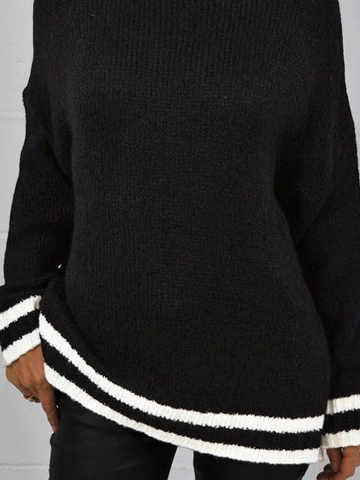 Turtleneck Casual Long sleeve Striped Loose Sweater