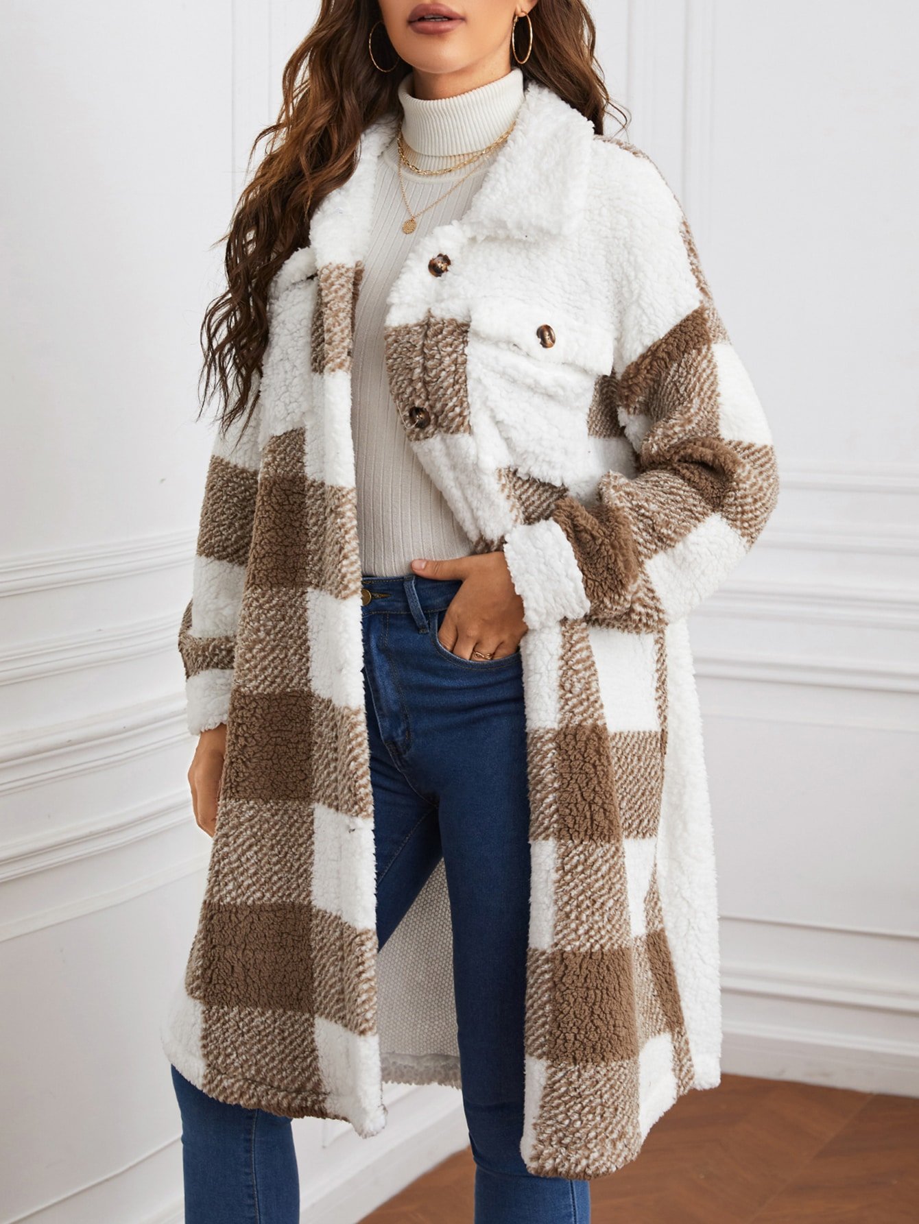 Fluff/Granular Fleece Fabric Shirt Collar Casual Teddy Jacket
