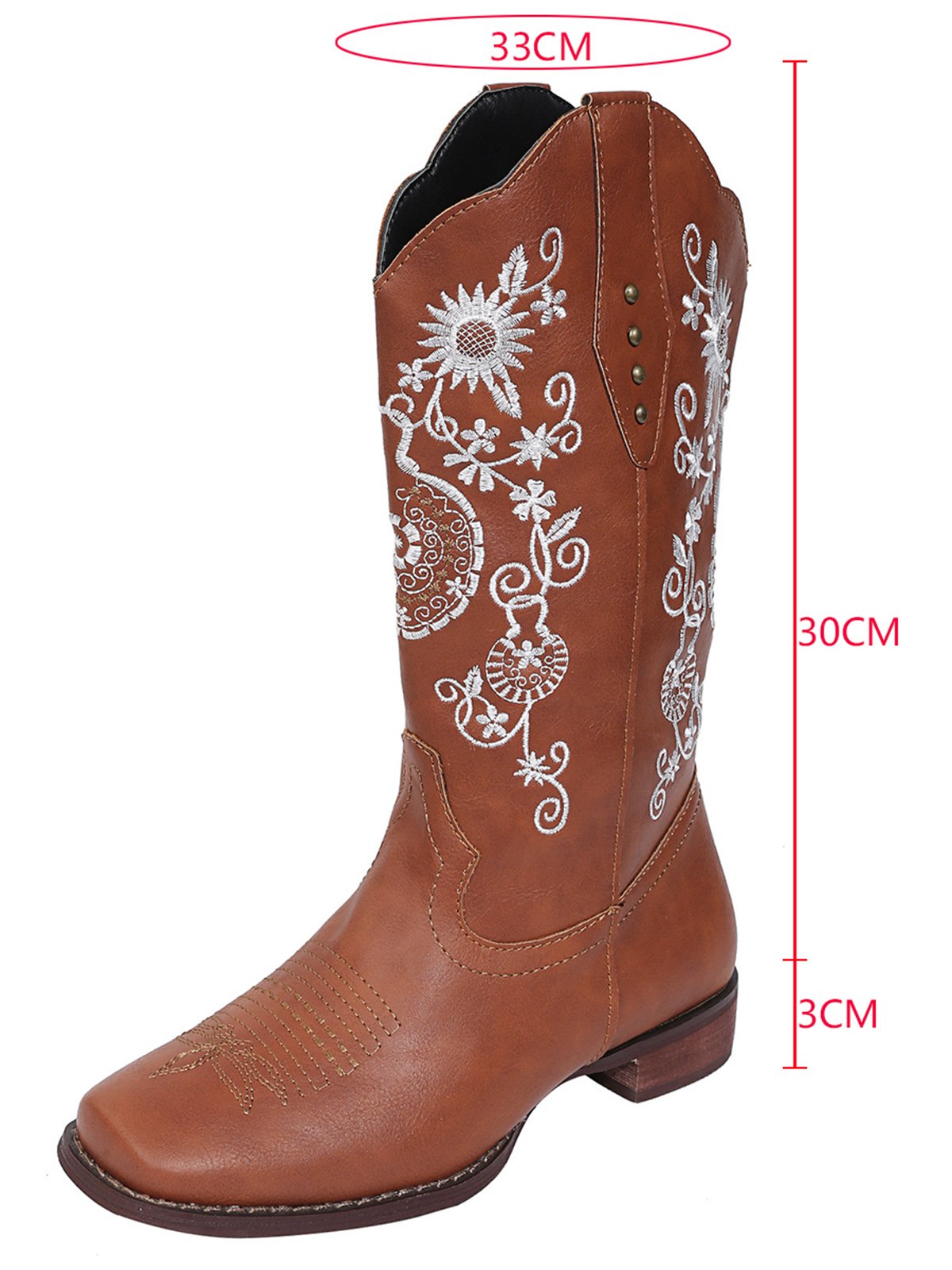 West Style Plus Size Floral Embroidery Cowboy Boots