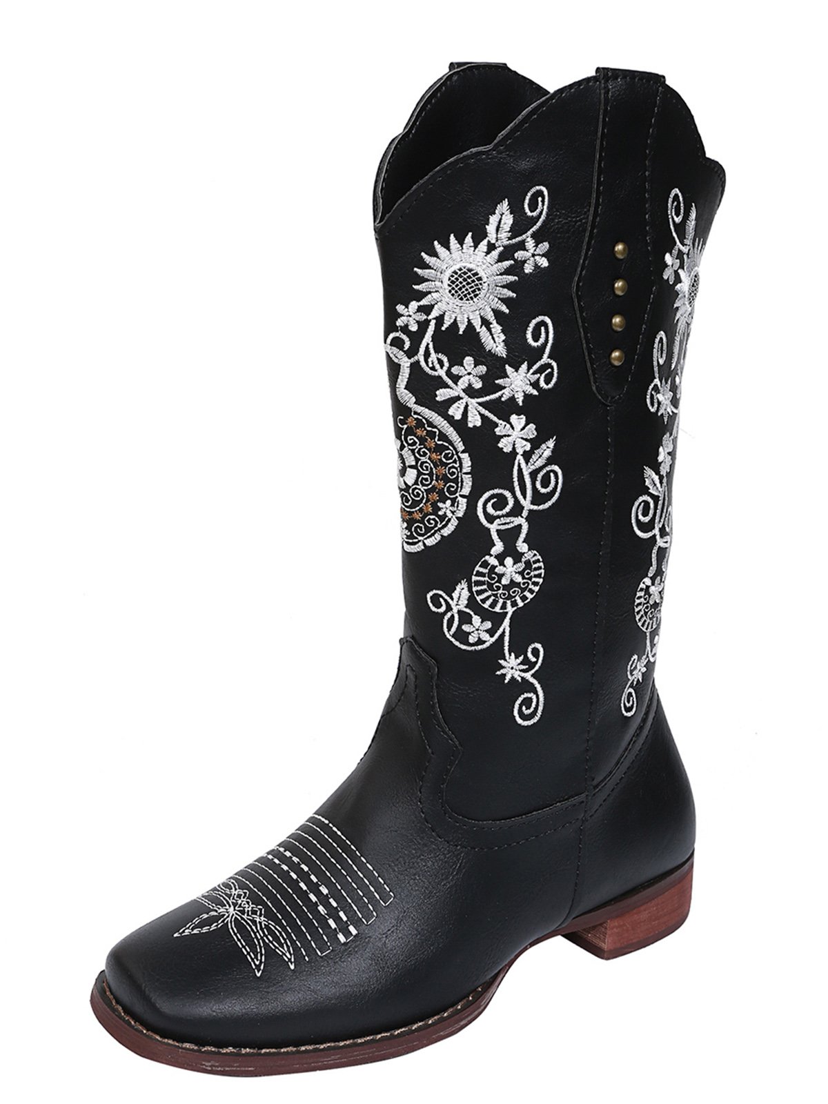 West Style Plus Size Floral Embroidery Cowboy Boots