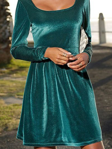 Square Neck Velvet Plain Party Dress