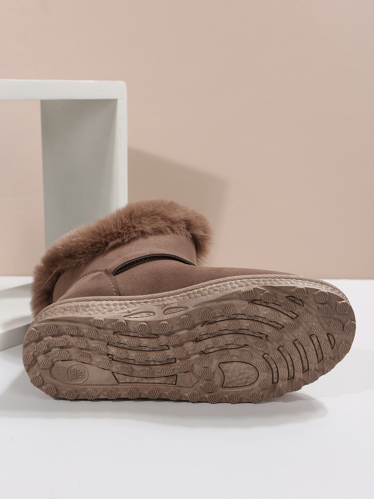 Casual Buckle Decor Faux Suede Furry Snow Boots