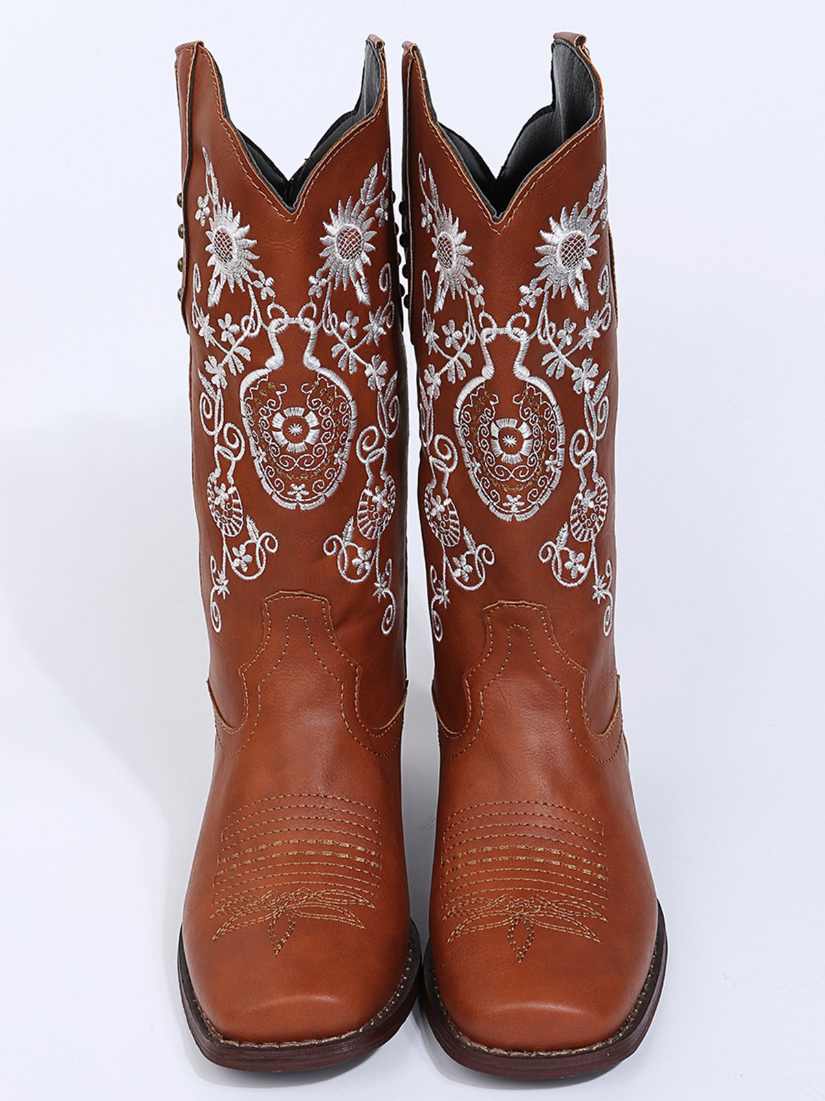 West Style Plus Size Floral Embroidery Cowboy Boots