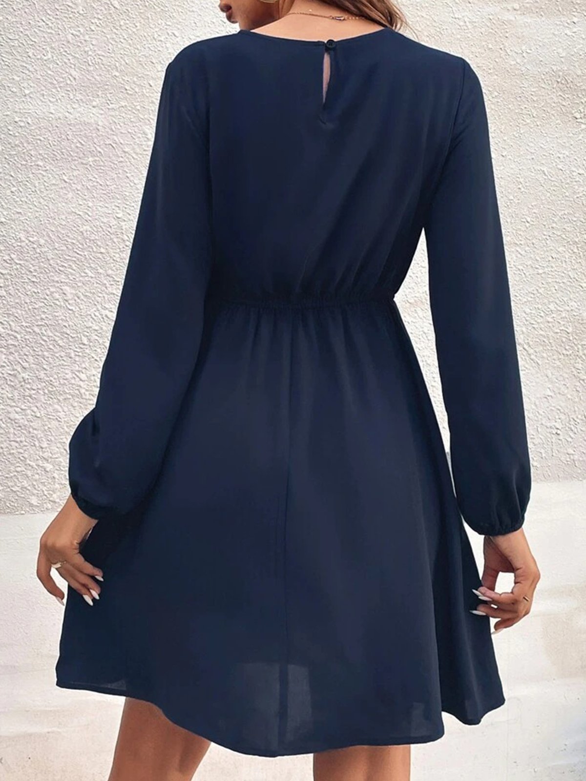 Lace Plain Long Sleeve Crew Neck Party Tunic Dress