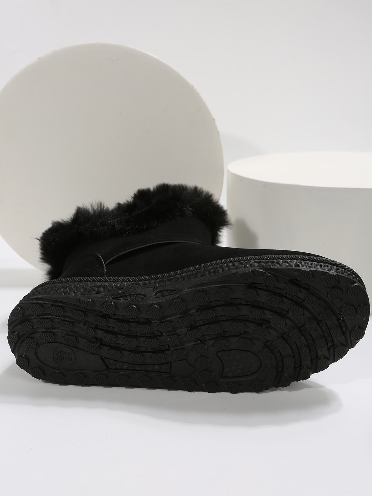 Casual Buckle Decor Faux Suede Furry Snow Boots