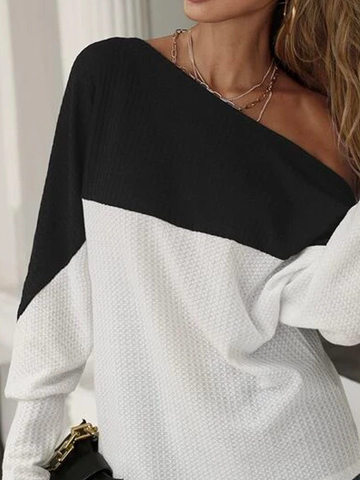 Casual Loose Cold Shoulder Color Block tunic T-Shirt