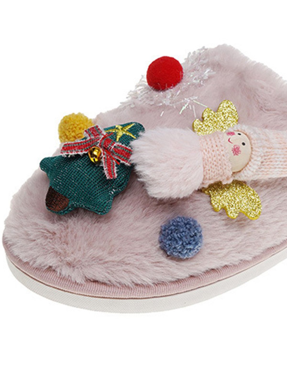 Cartoon Christmas Tree Fuzzy Ball Fuzzy Slippers
