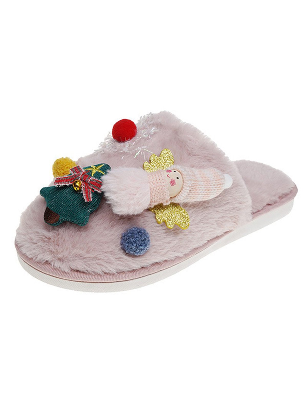 Cartoon Christmas Tree Fuzzy Ball Fuzzy Slippers