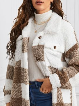 Fluff/Granular Fleece Fabric Shirt Collar Casual Teddy Jacket