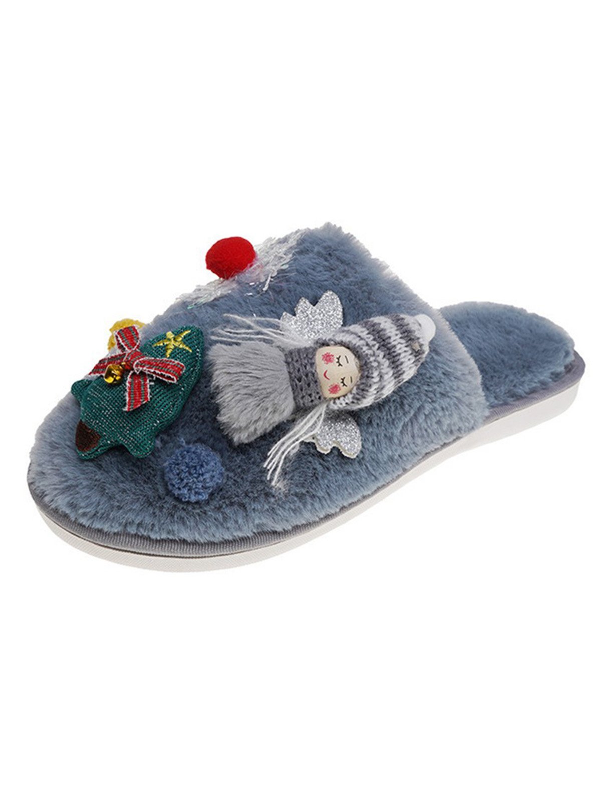 Cartoon Christmas Tree Fuzzy Ball Fuzzy Slippers