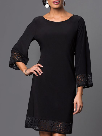 Loose Casual Plain Long sleeve Crew Neck Dress