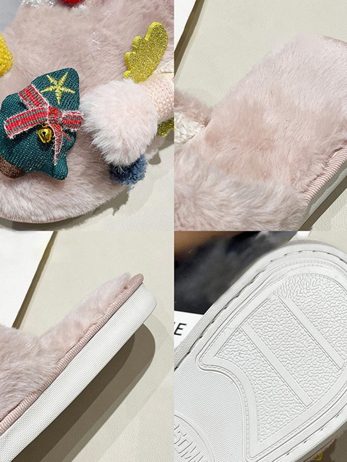 Cartoon Christmas Tree Fuzzy Ball Fuzzy Slippers