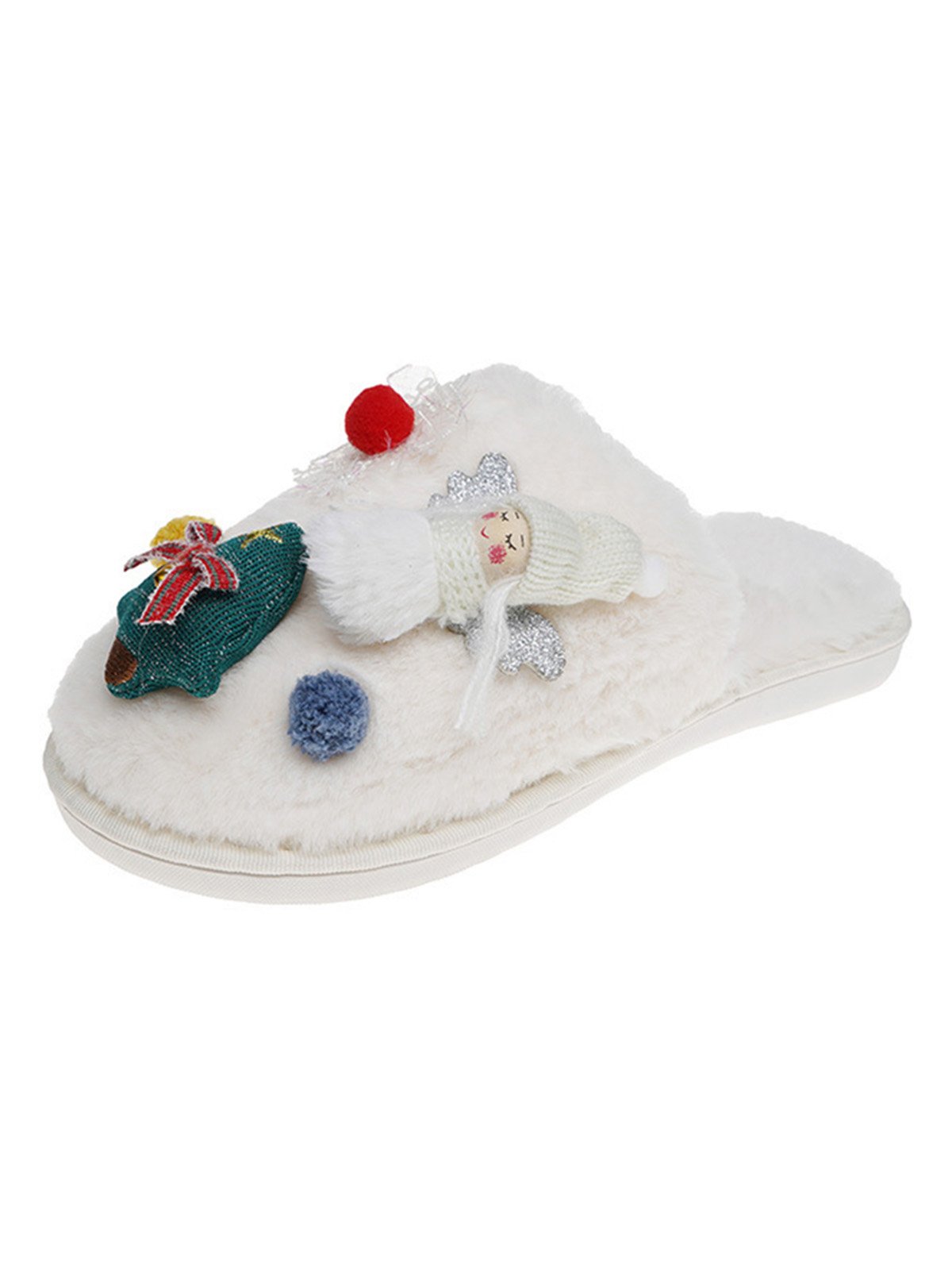 Cartoon Christmas Tree Fuzzy Ball Fuzzy Slippers