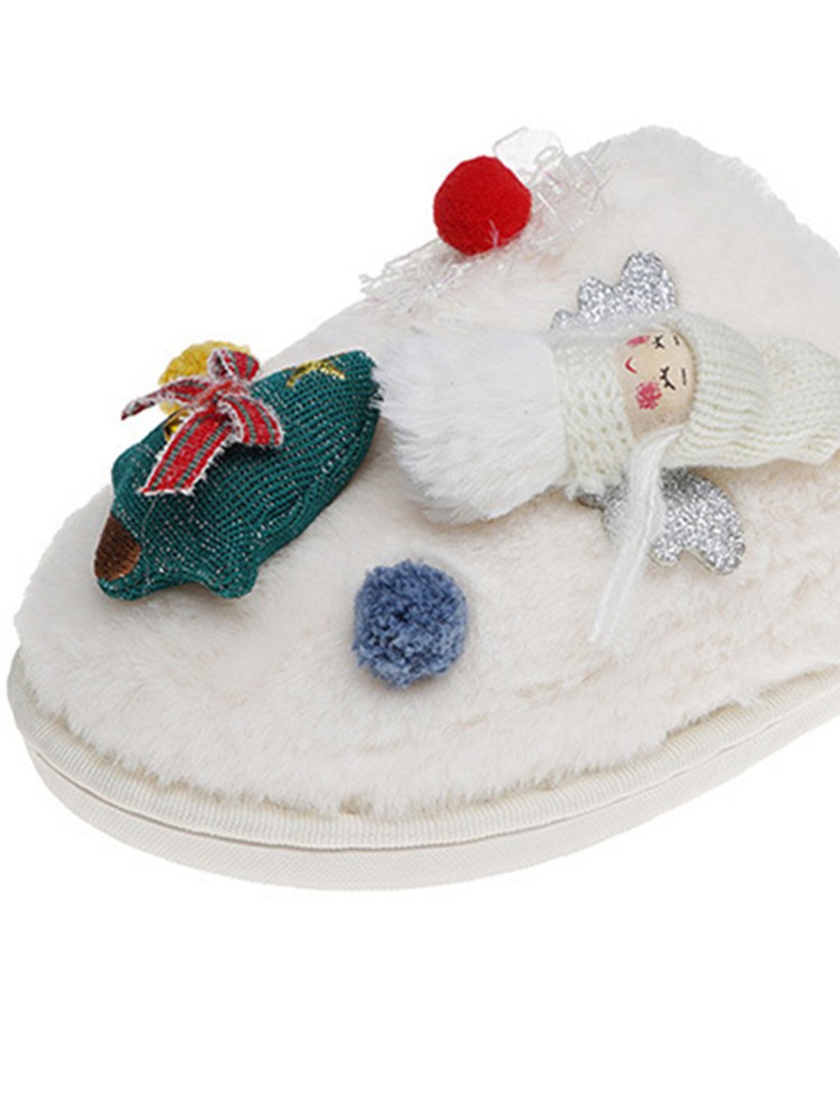 Cartoon Christmas Tree Fuzzy Ball Fuzzy Slippers