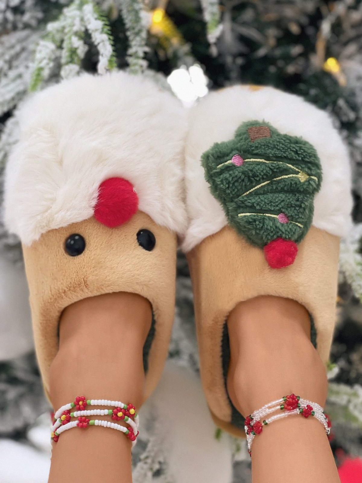 Christmas Color Block Warm Indoor Thermal Slippers