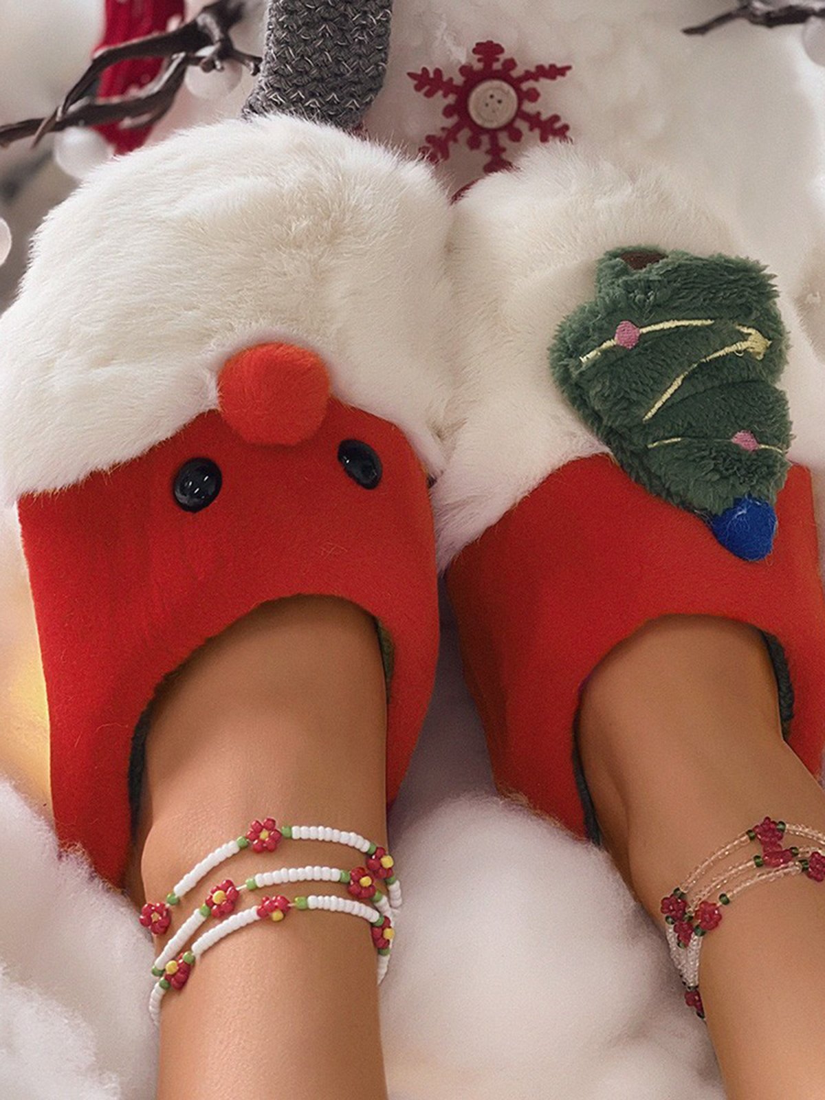 Christmas Color Block Warm Indoor Thermal Slippers